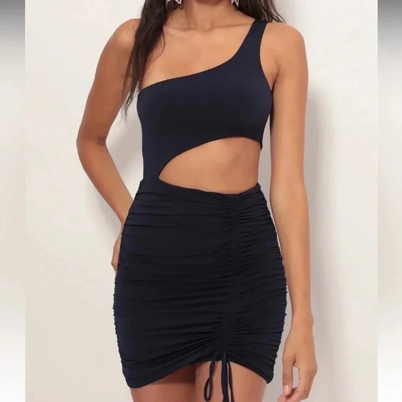 Lucy in the Sky One shoulder Ruched Cutout Dress in Navy Women’s Medium - Picture 3 of 6